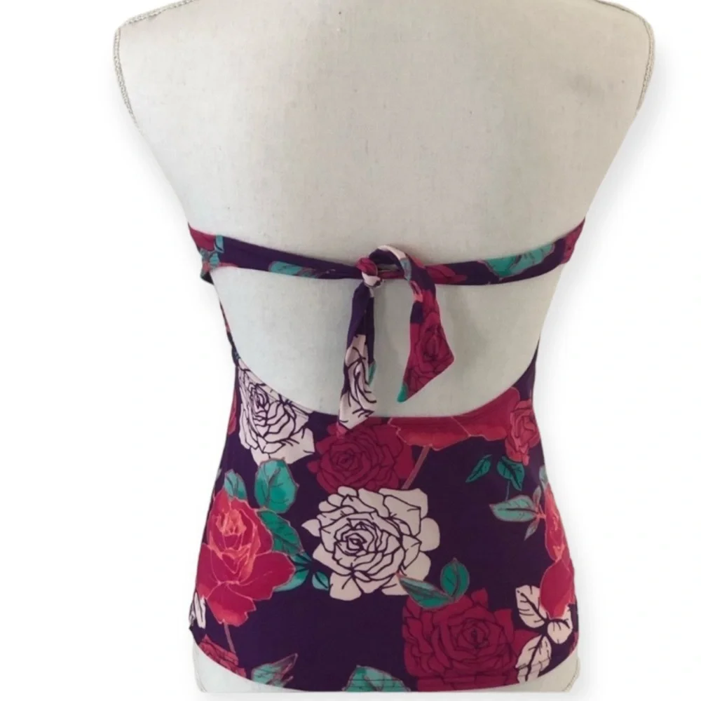 Candie’s Swim Strapless Open Back Floral Tankini Top Size Small - Picture 3 of 6